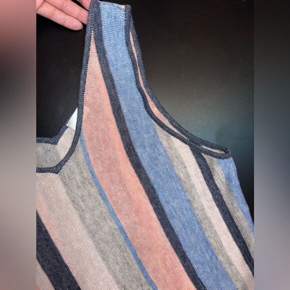 ECRU Striped 100% Linen V-Neck SleevelessTop Size Large EUC - Picture 3 of 8